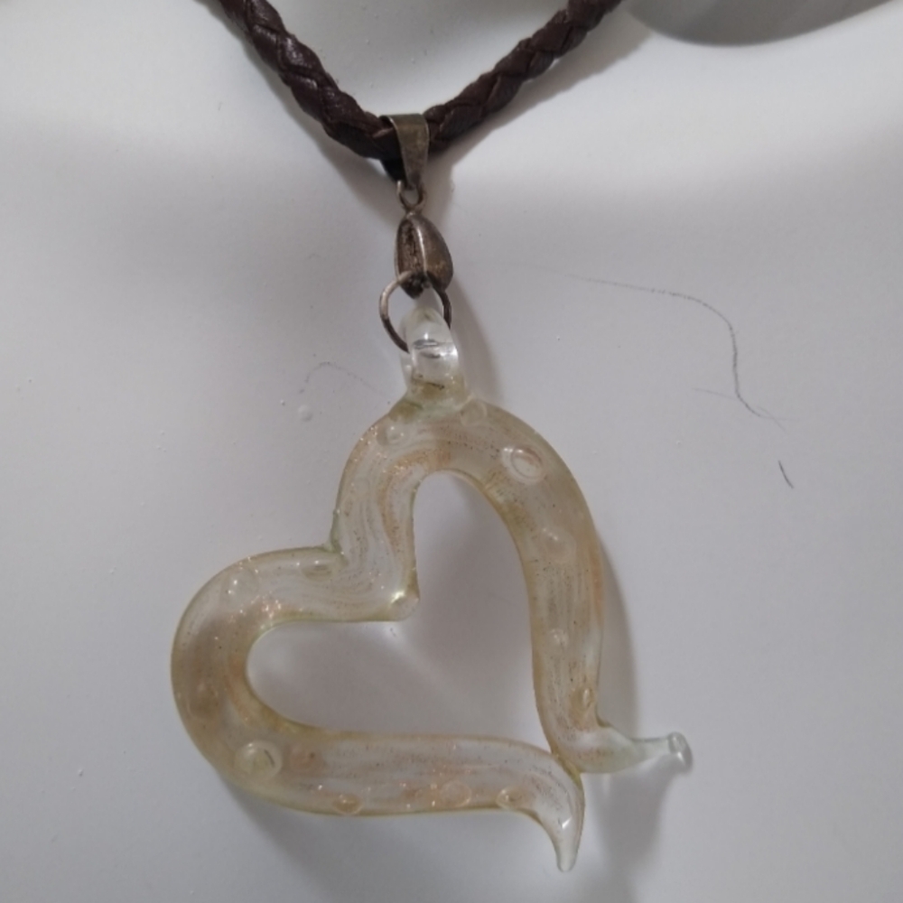 Hand Crafted Heart Necklace Casual Jewelry Date Night Brown Clear Gold Sparkle